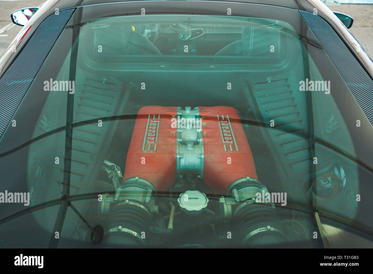 Valencia,Spain - March 30, 2019: Sitting in a Ferrari. Man in a