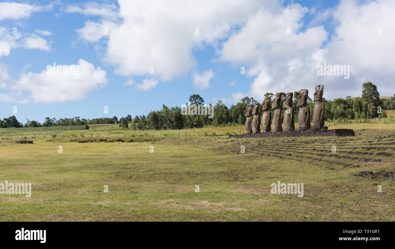 Ahu a Kivi - Moais - Easter Island Stock Photo