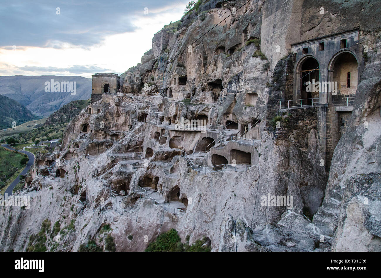Vardzia cave monastery in southern Georgia in the evening golden hour. Stock Photo