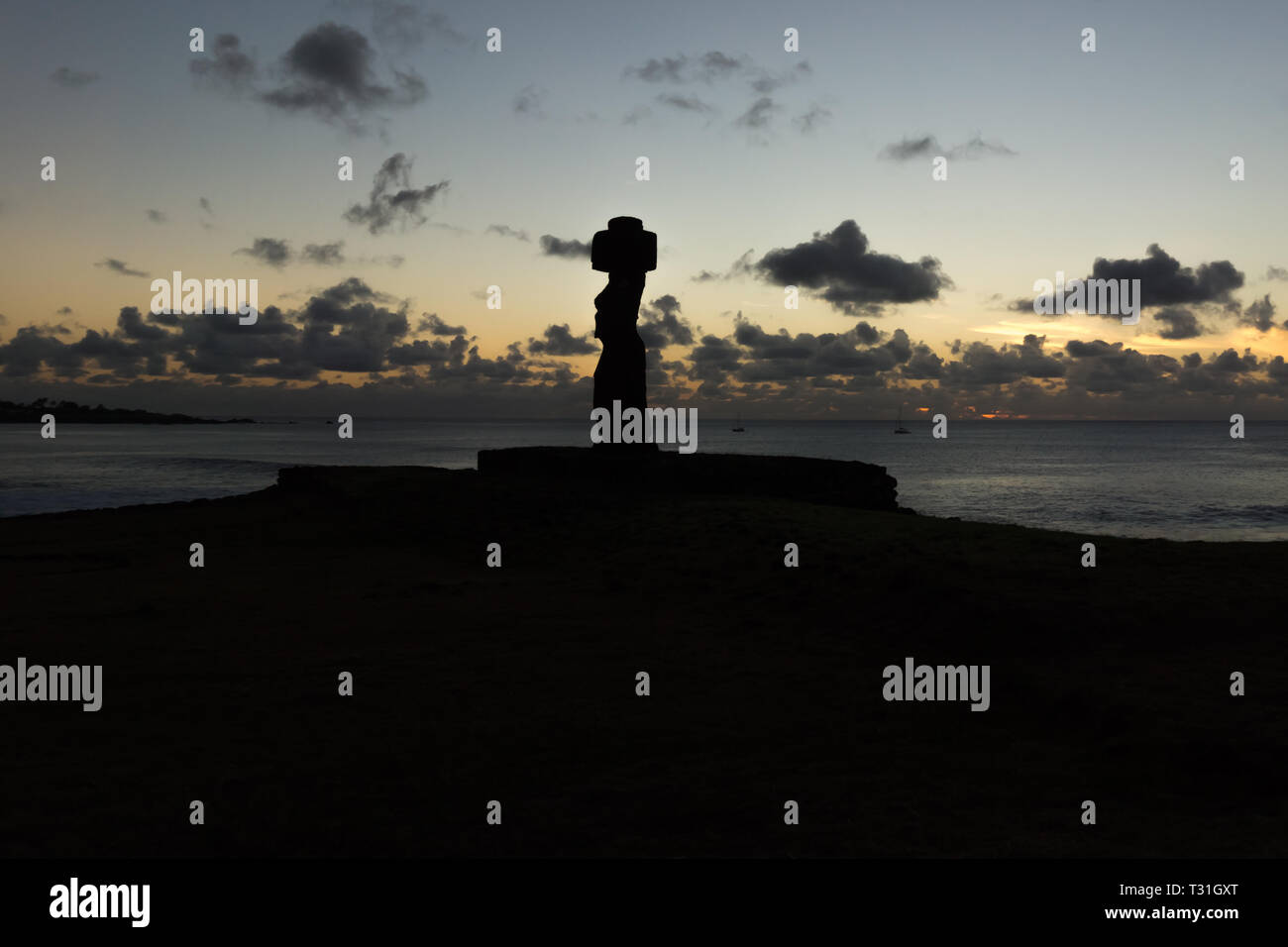 Ahu Ko Te Riku in the evening - Easter Island Stock Photo