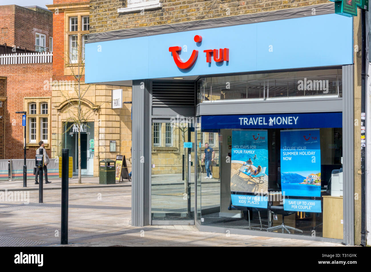 A sign for Travel Money on TUI travel agents in Bromley, South London. Stock Photo