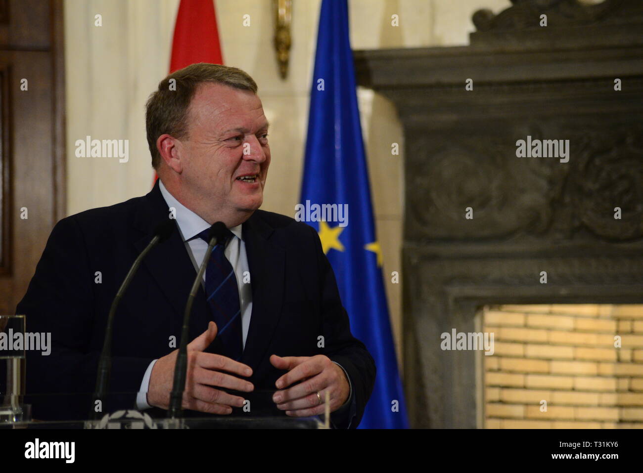 Prime Minister of Denmark, Lars Løkke Rasmussen, during the press conference with Greek Prime Minister Alexis Tsipras. (Photo by Dimitrios Karvountzis/Pacific Press) Stock Photo