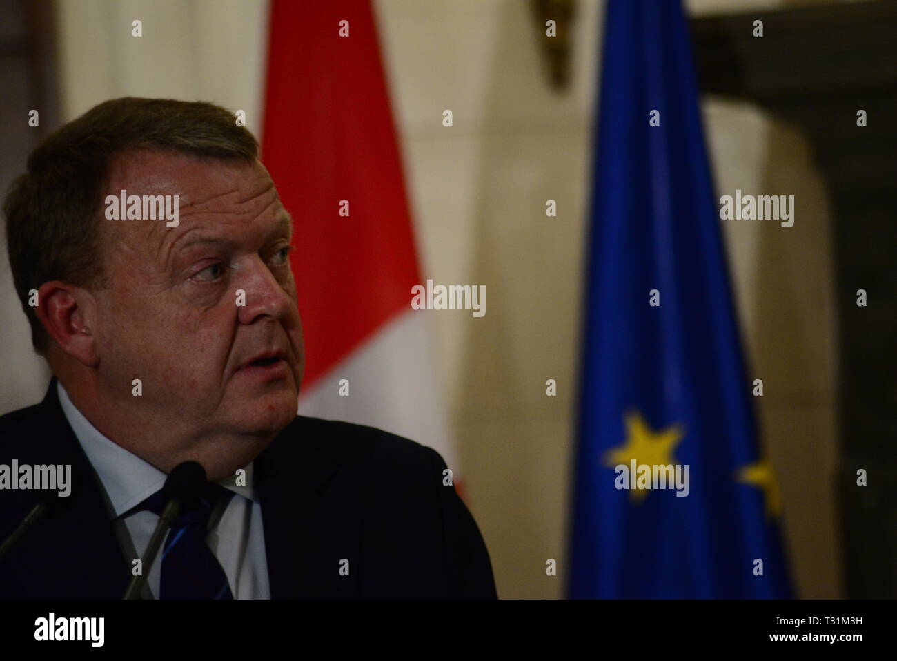 Prime Minister of Denmark, Lars Løkke Rasmussen, during the press conference with Greek Prime Minister Alexis Tsipras. (Photo by Dimitrios Karvountzis/Pacific Press) Stock Photo