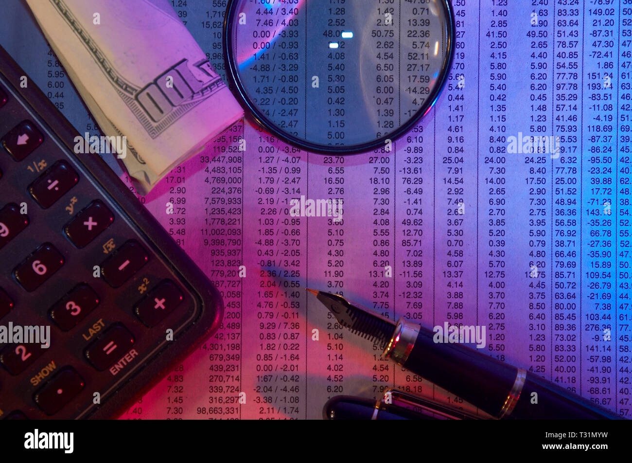 stocks market with deal rates and office tools Stock Photo