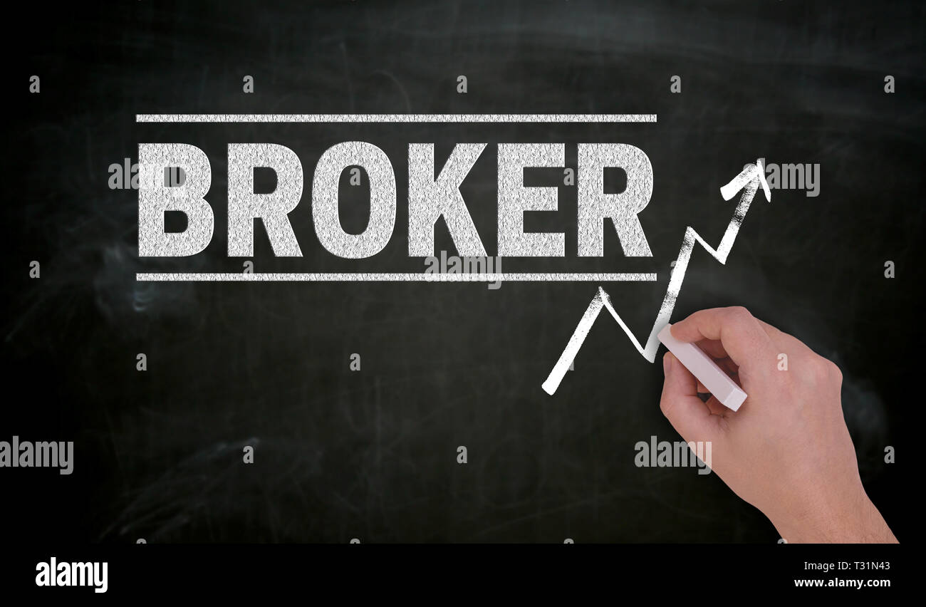 Broker is hand painted with chalk on blackboard. Stock Photo