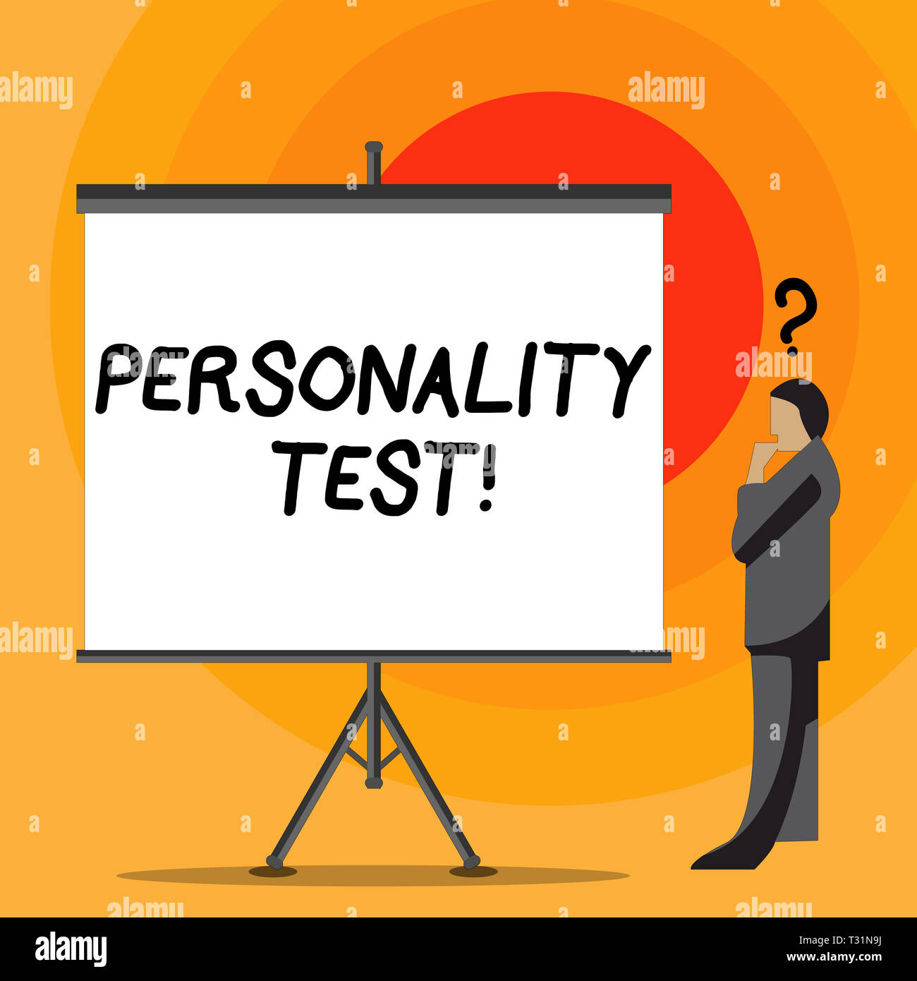 Writing note showing Personality Test. Business concept for method used assessing huanalysis demonstratingality constructs Businessman with Question M Stock Photo