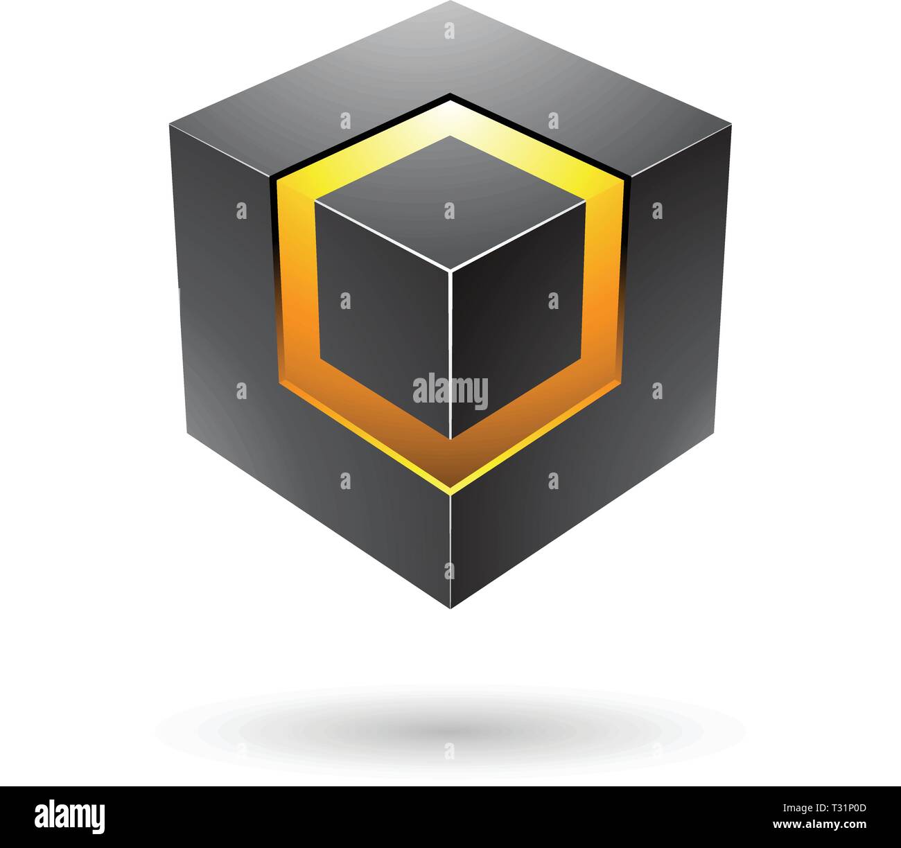 Vector Illustration of Black Bold Cube with Glowing Core isolated on a ...
