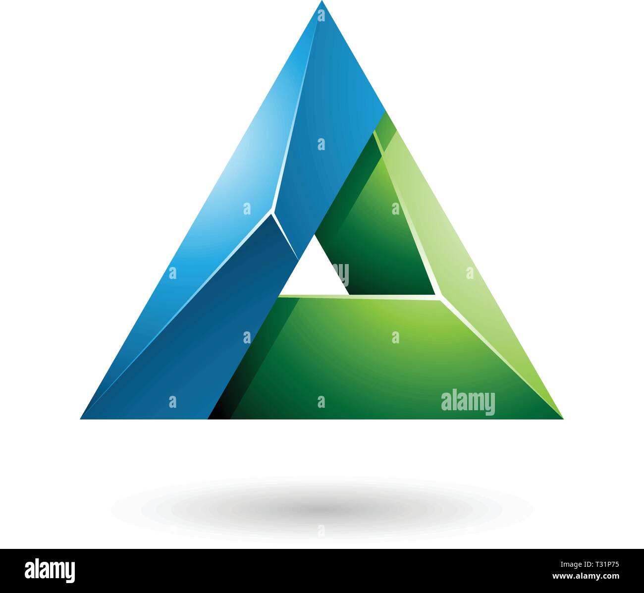 Vector Illustration of Blue and Green 3d Glossy Triangle with a Hole isolated on a white background Stock Vector