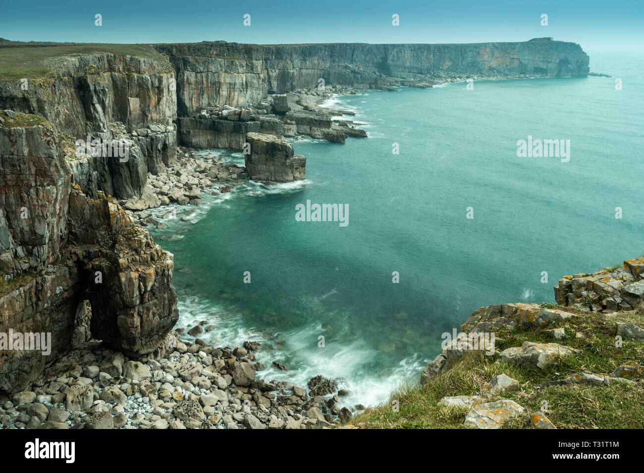 Panorama of cliffs at St Govan's Chapel, Stackpole, Pembrokeshire Stock ...
