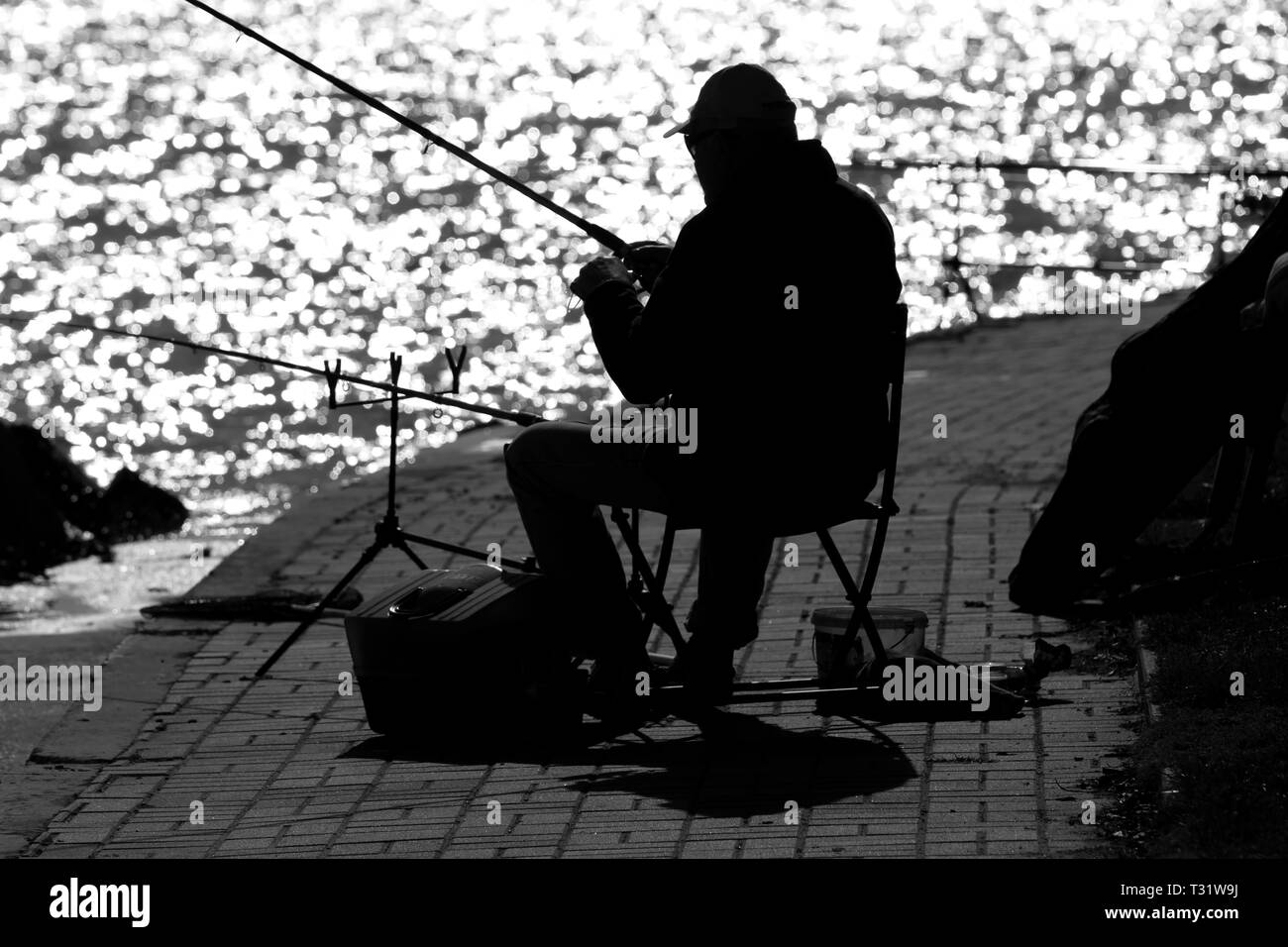 Angler at Lake Balaton, Hungary Stock Photo