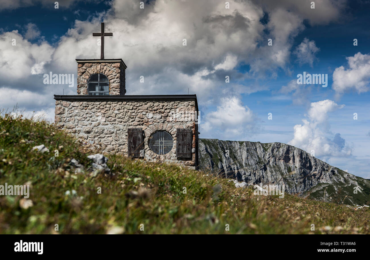 A small church on the mountain top at Rax in the foothills of the Alps, Austria. Stock Photo