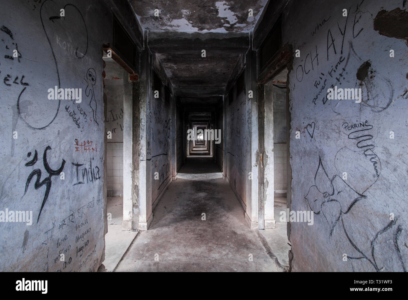 Hallway at Maharishi's or Beatles abandon Ashram. Stock Photo