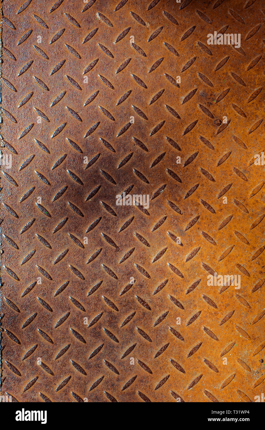 Corrugated rusty steel sheet, vertical texture. Vertical texture Stock Photo