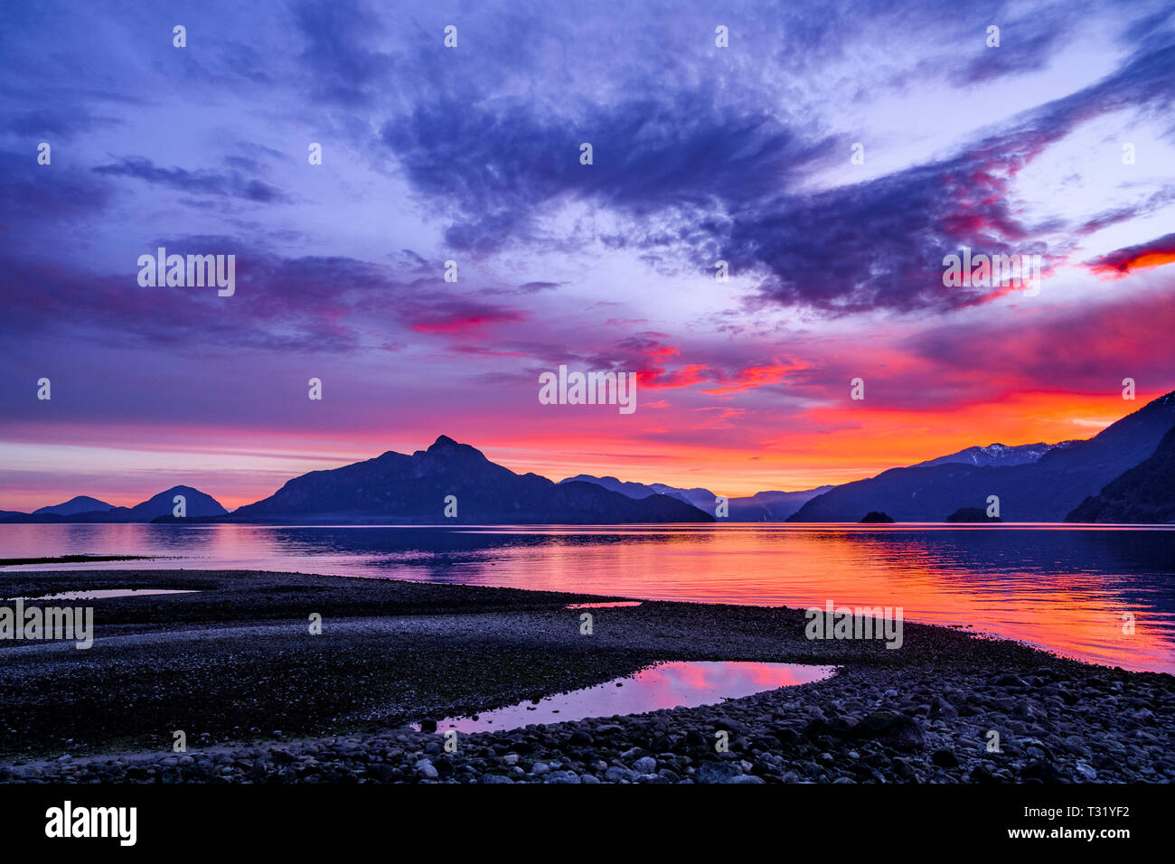Sunset, Anvil Island, Howe Sound, British Columbia, Canada Stock Photo