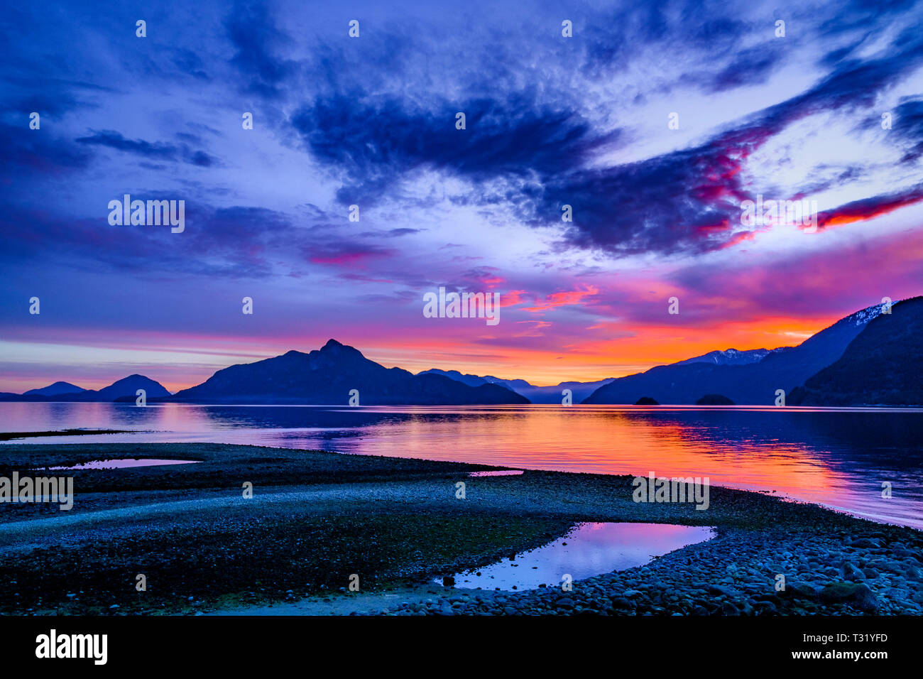 Sunset, Anvil Island, Howe Sound, British Columbia, Canada Stock Photo