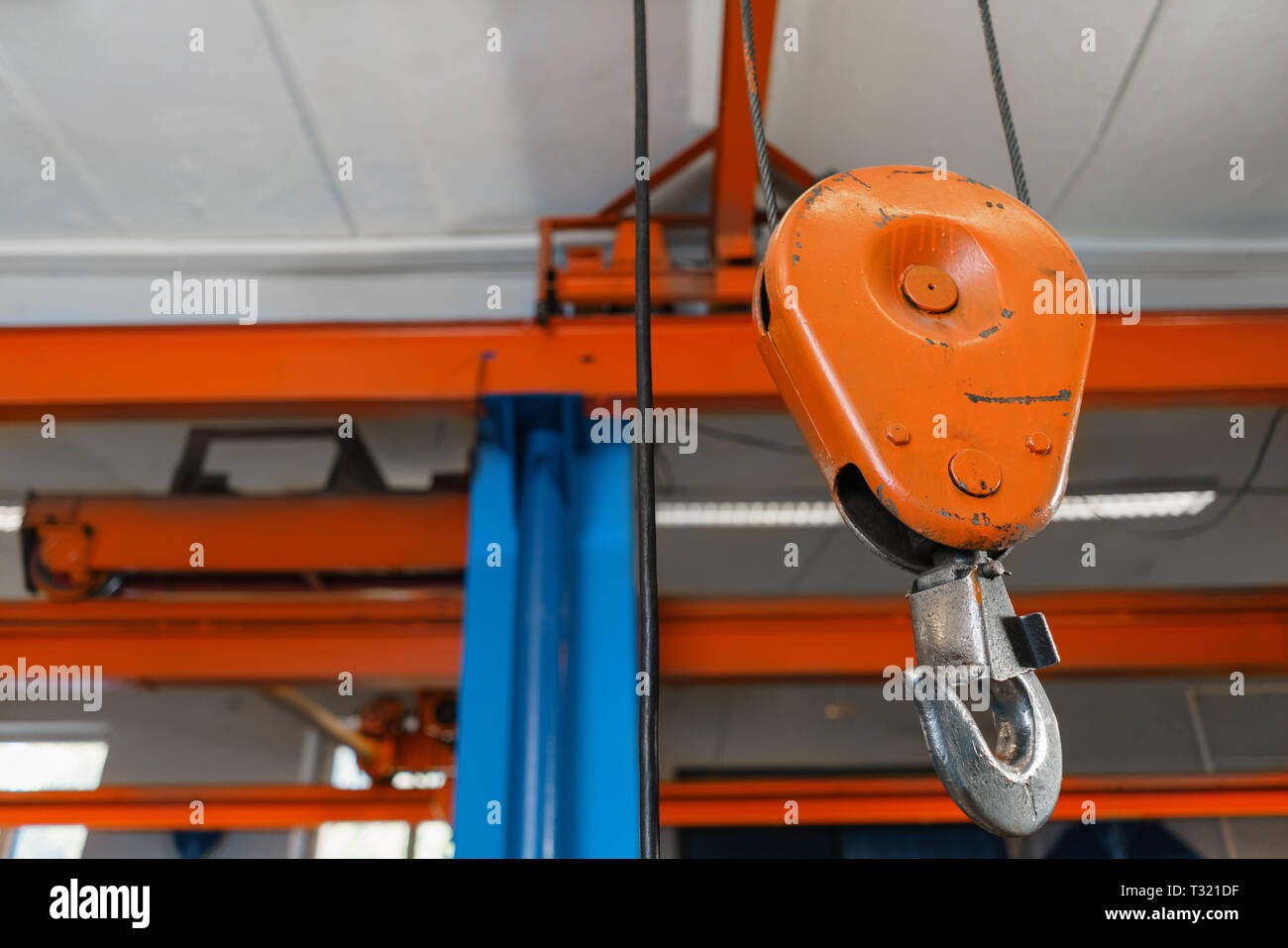 Crane hook. The system of pulleys and ropes, a hanging mechanism in the