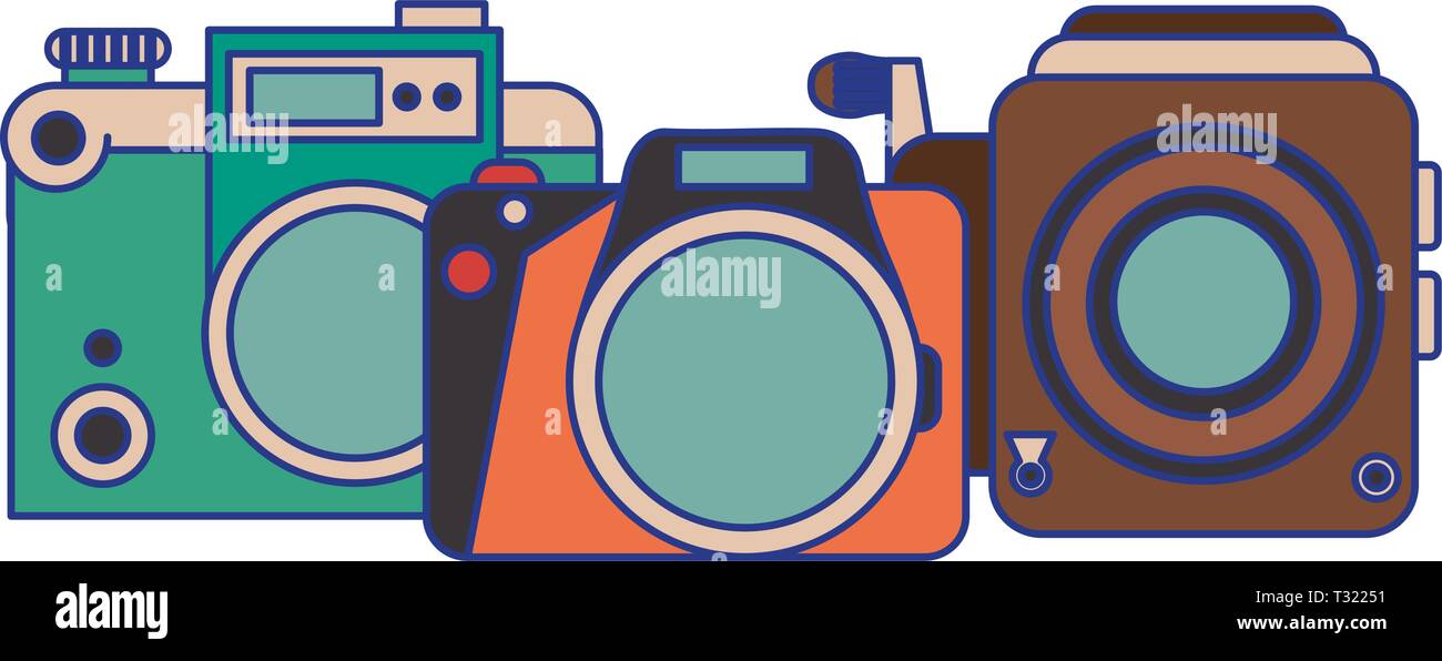 vintage cameras set cartoons blue lines Stock Vector Image & Art Alamy