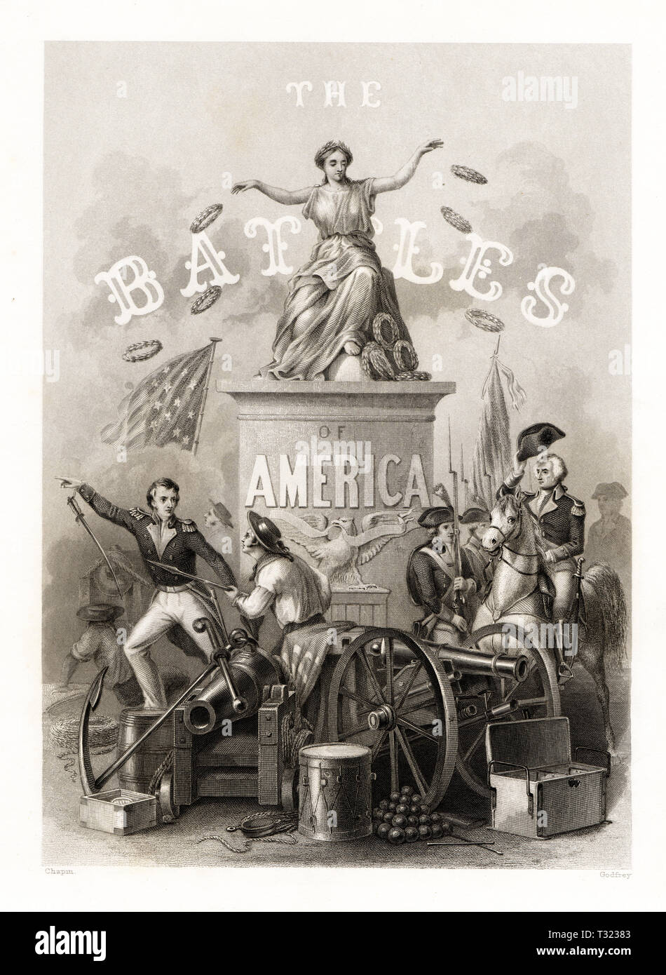 American History Scene: Frontispiece Title Page from the Battles of America Stock Photo