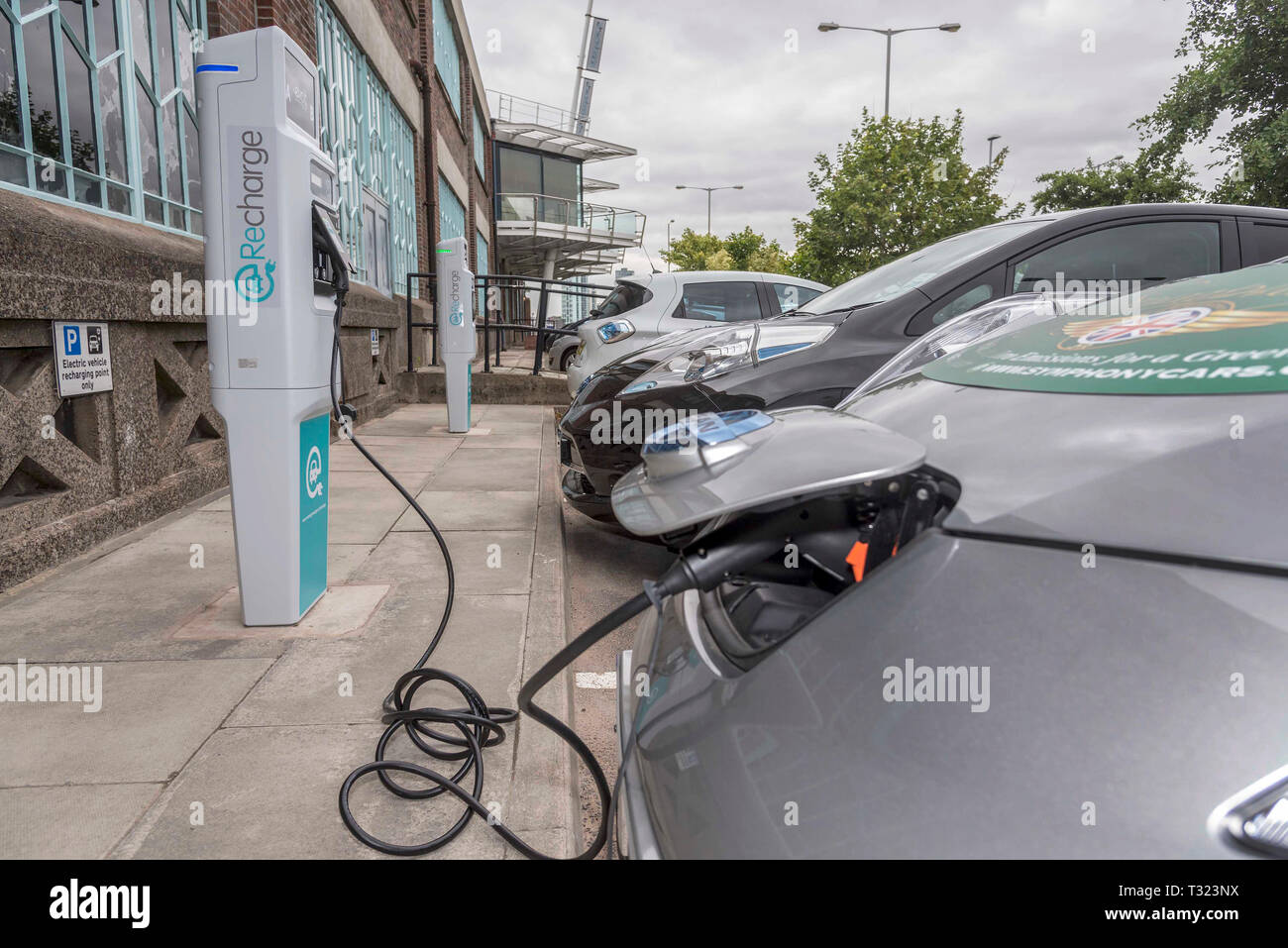 Electric Car charging points at Seacombe ferry terminal. Stock Photo