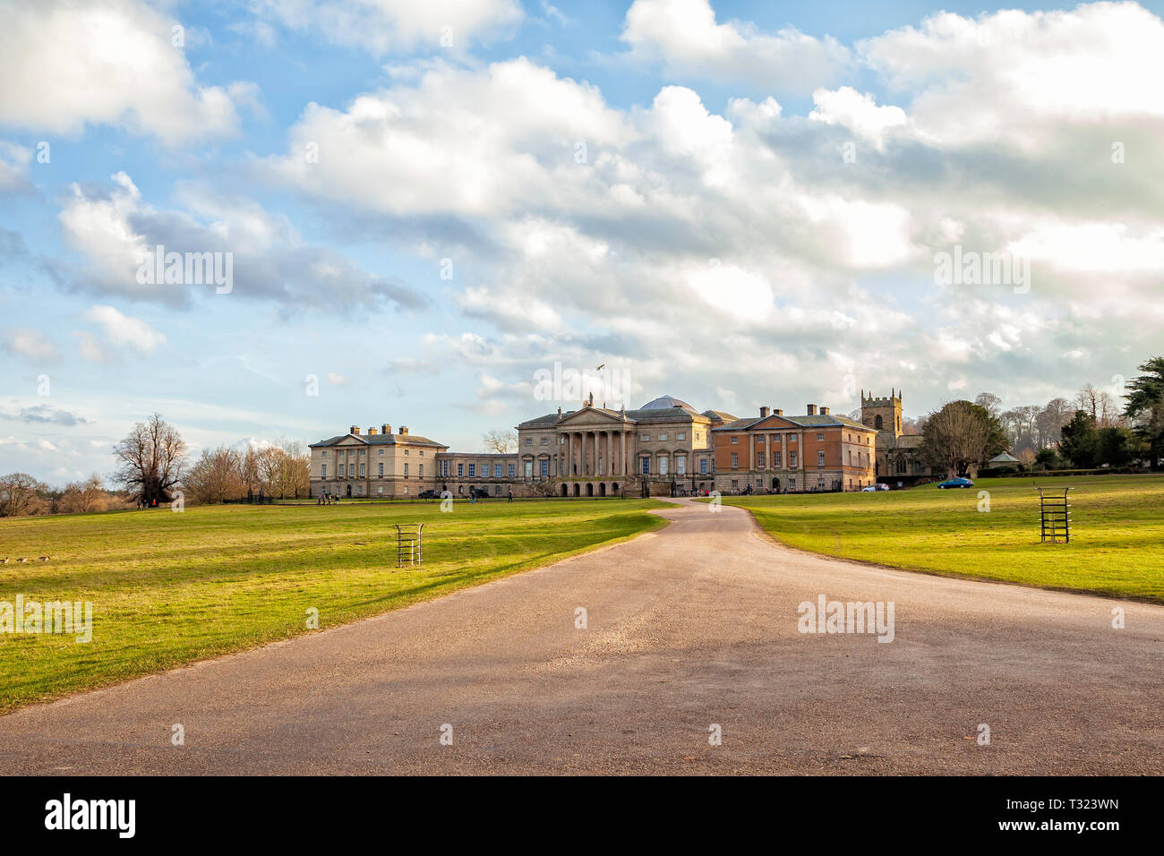 Landscape image of  Kedleston Hall,an English country house in Kedleston, Derbyshire with a sweeping driveway. Stock Photo