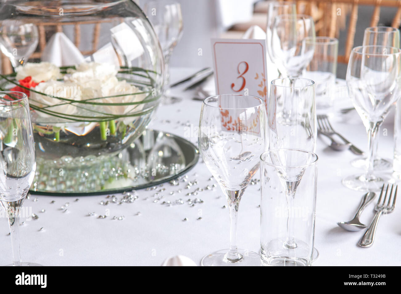 Beautiful wedding table decoration for wedding reception guests Stock ...