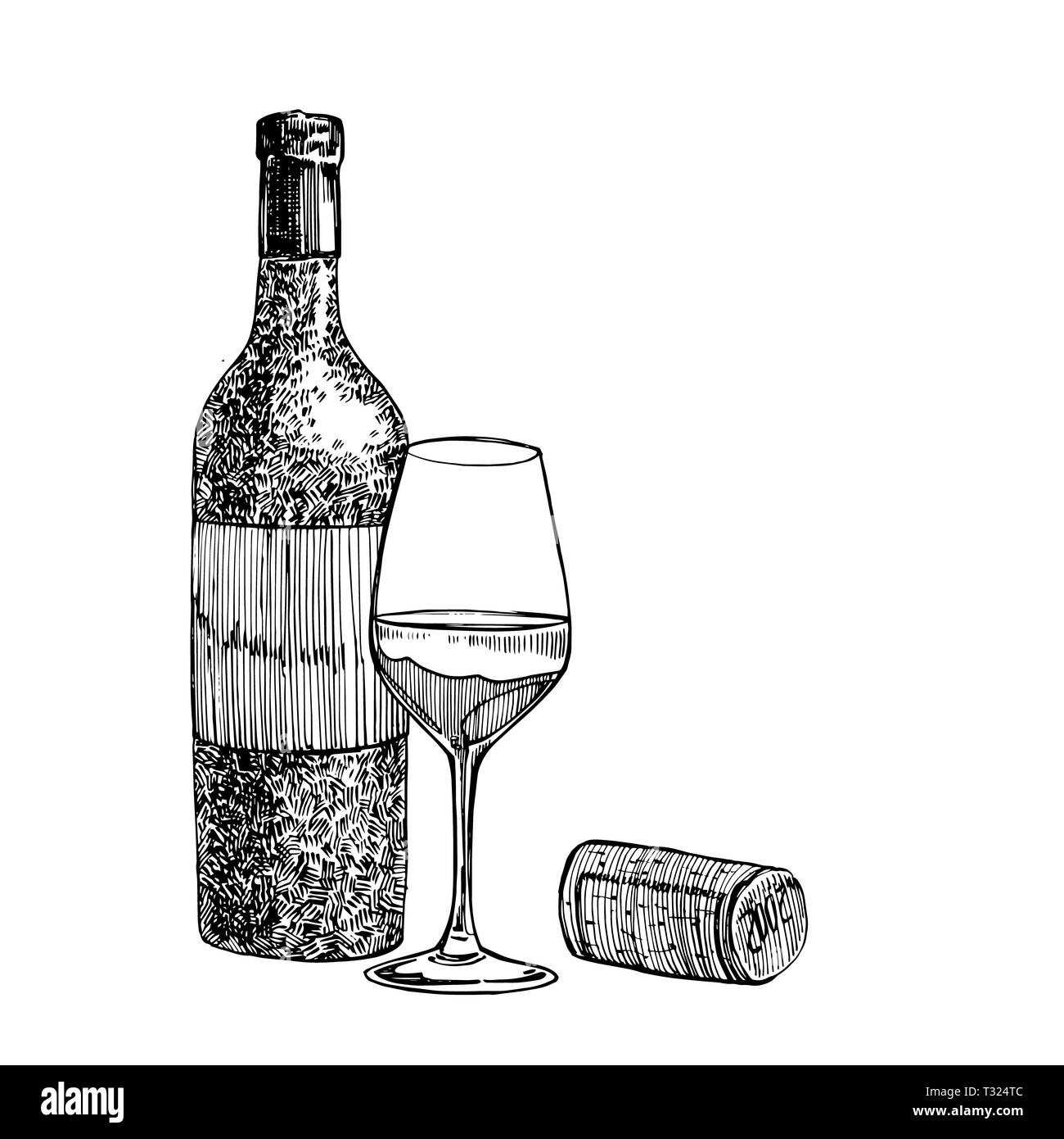 Vector Color Sketch Glass Of Red Wine Stock Illustration - Download Image  Now - 2015, Alcohol - Drink, Bar - Drink Establishment - iStock