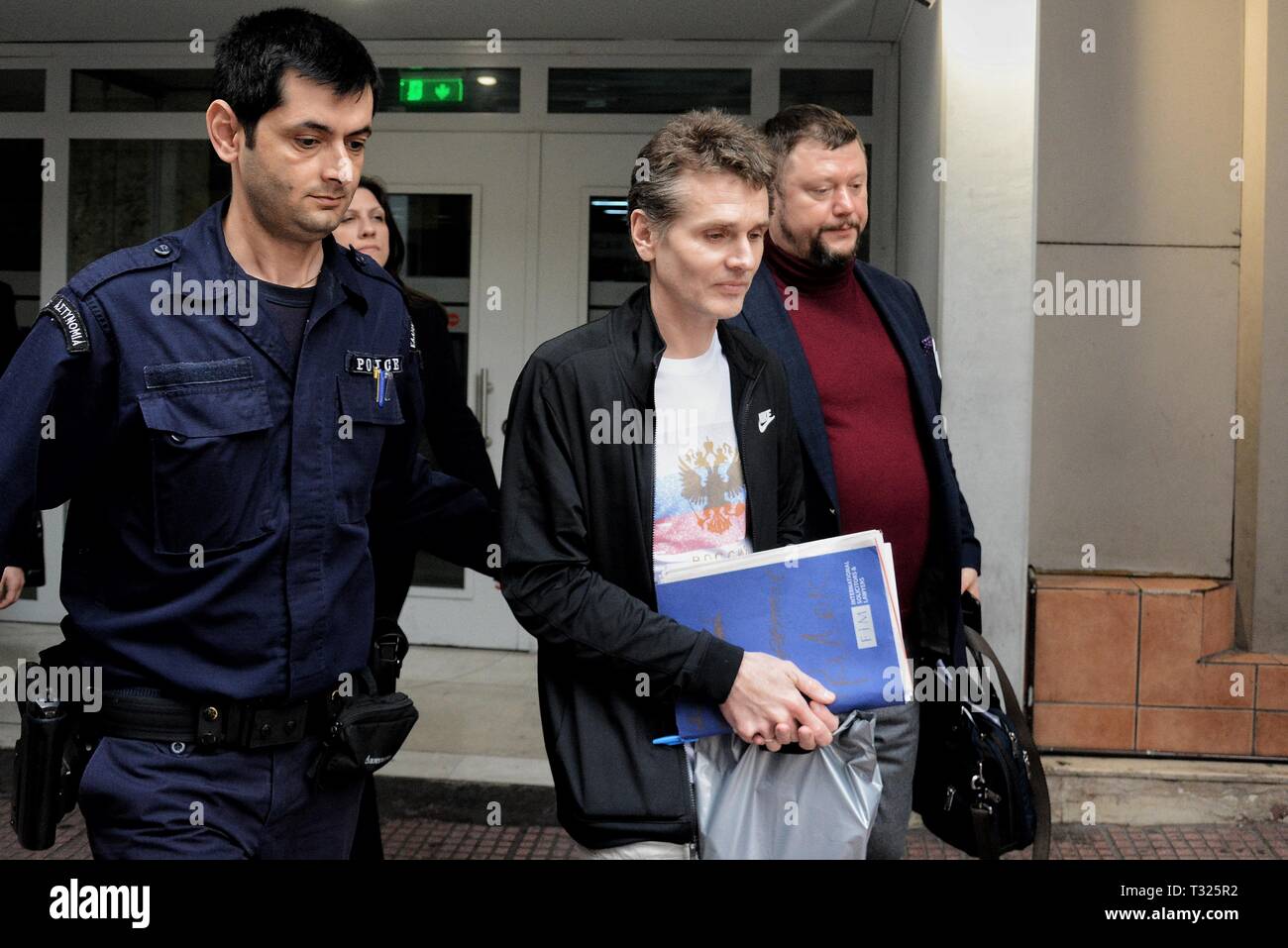 Alexander Vinik, known as 'Mr Bitcoin' seen departing from the Piraeus Court of Justice after being re-charged on  demanding the lifting of his provisional detention. Stock Photo