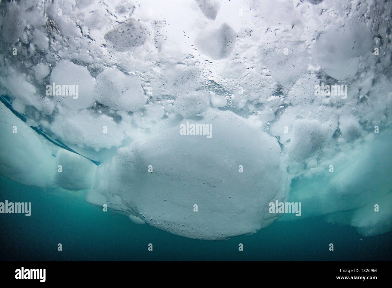 Ice Blocks underwater, Spitsbergen, Arctic Ocean, Norway Stock Photo