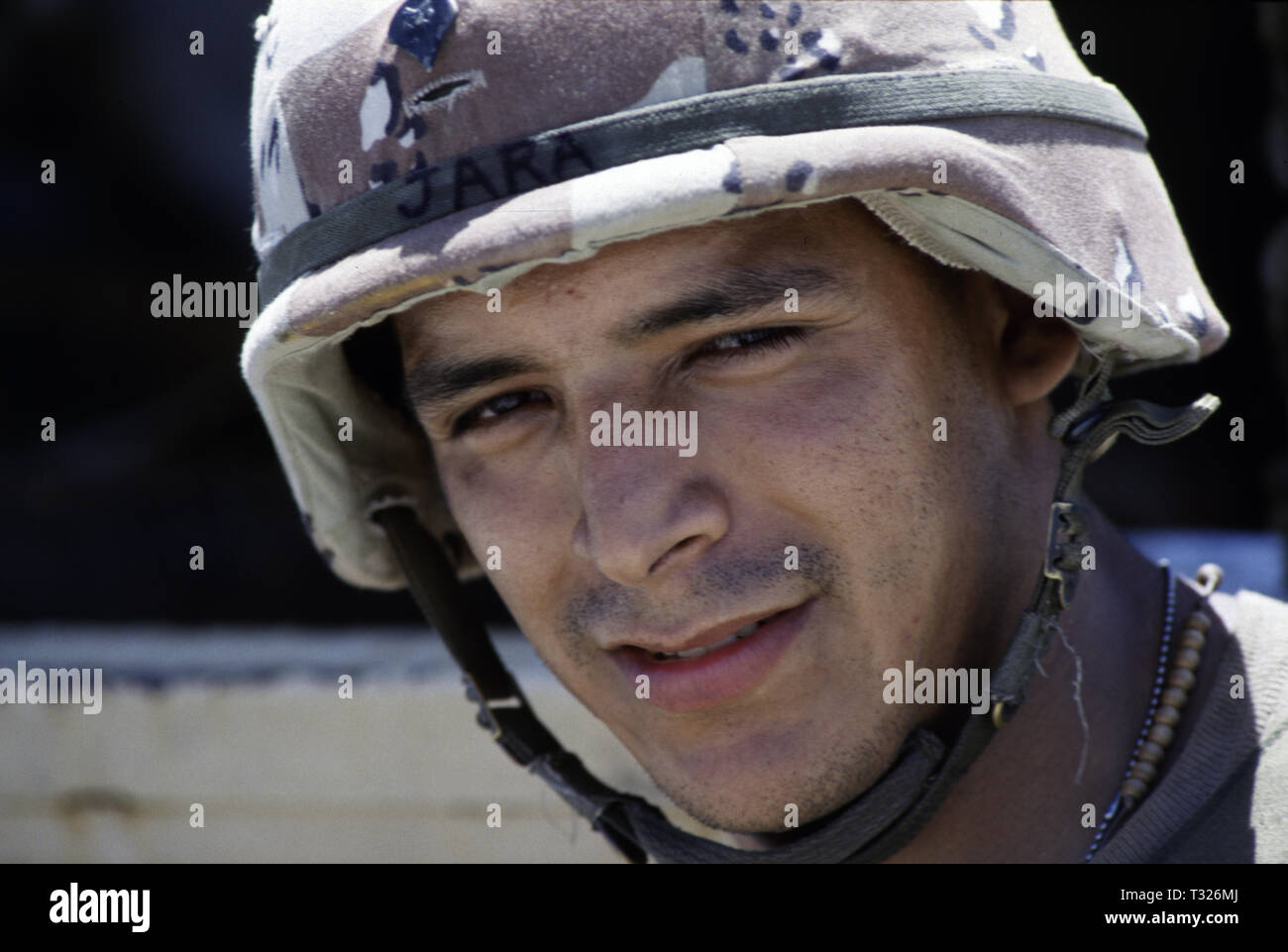 30th October 1993 A U.S. Army soldier of the 24th Infantry Division, named Jara, who has just arrived by ship in Mogadishu's new port in Somalia. Stock Photo