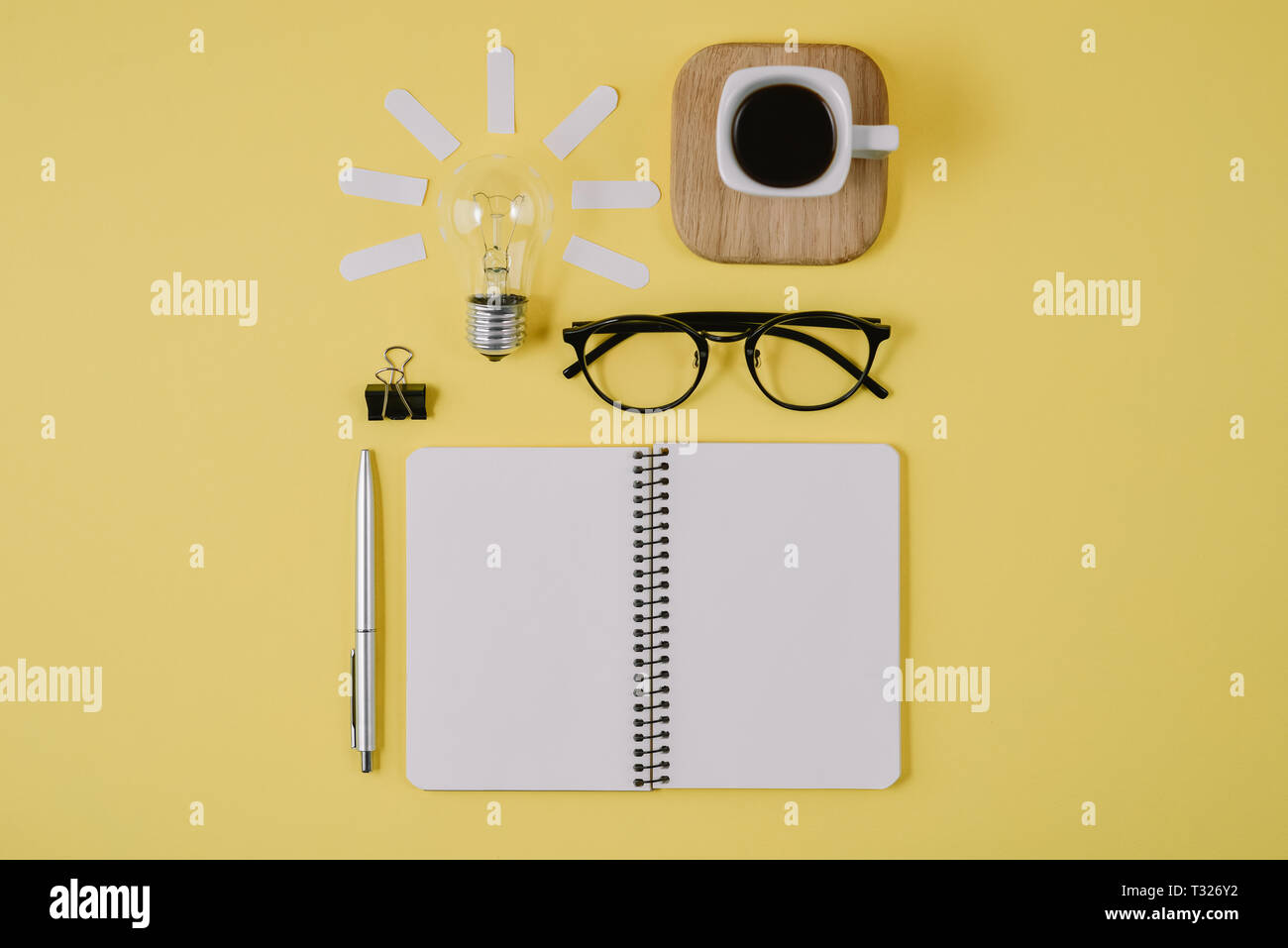 Creative flat lay concept top view of workspace desk styled design