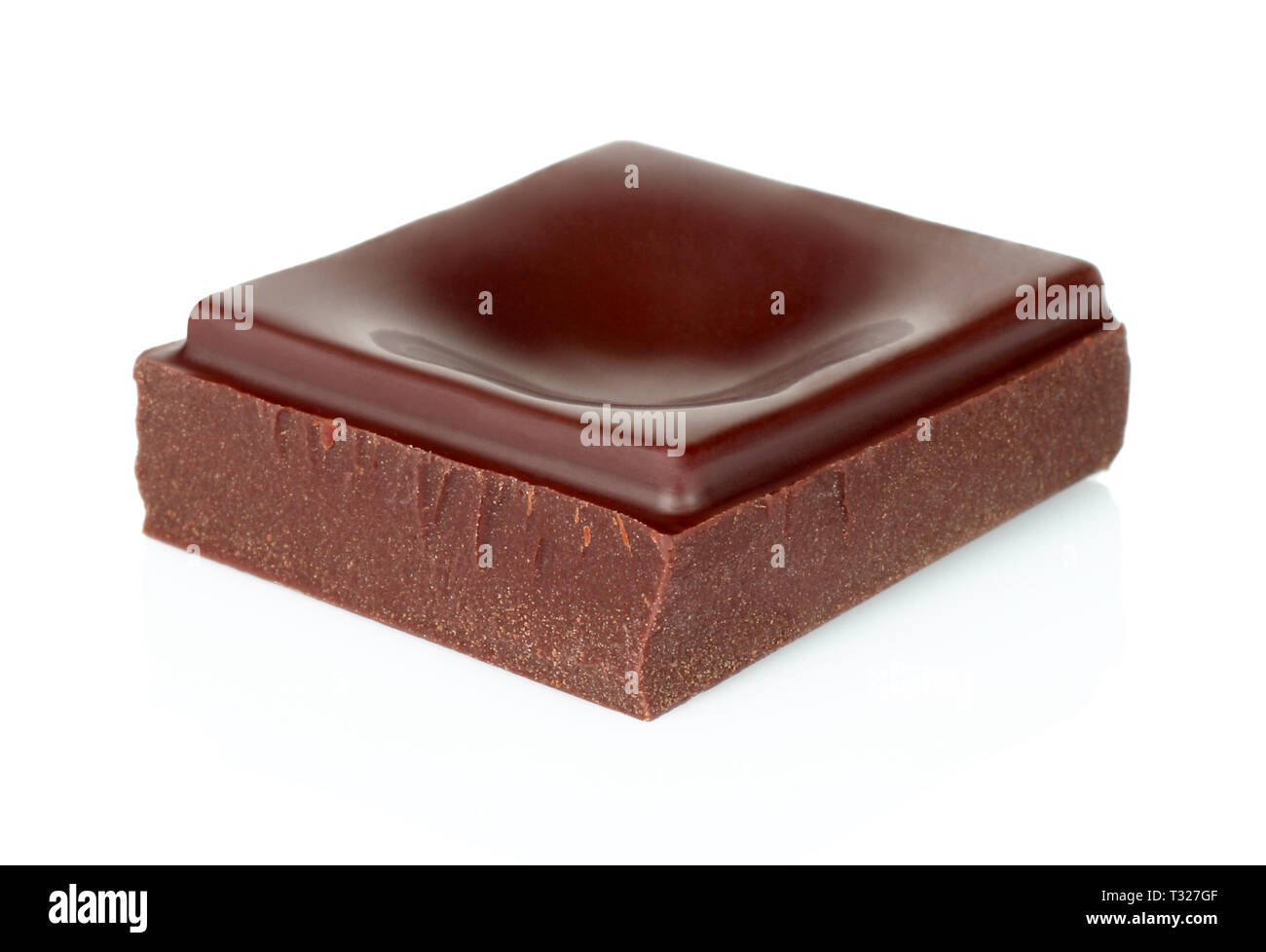 Dark chocolate piece isolated on white background close-up Stock Photo