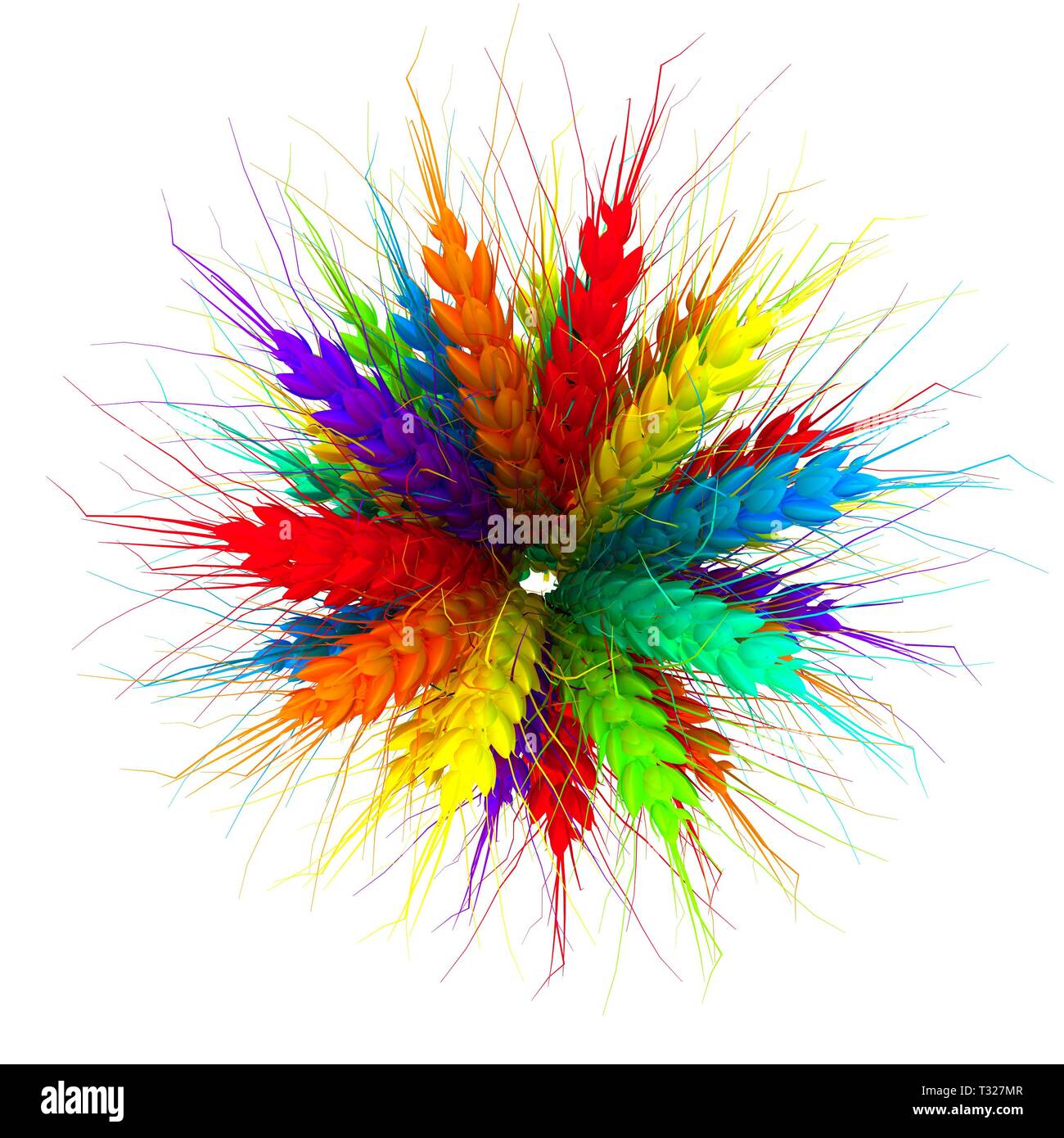 Colorful spikelets design. Top view. 3d render Stock Photo
