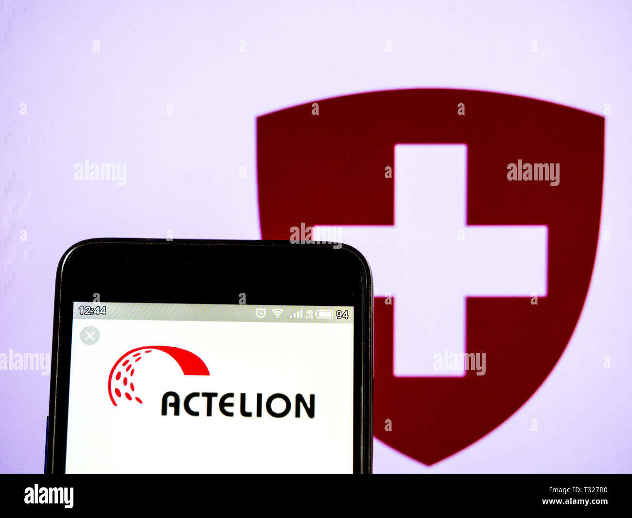In this photo illustration a Actelion Pharmaceuticals Ltd logo seen displayed on a smart phone. Stock Photo