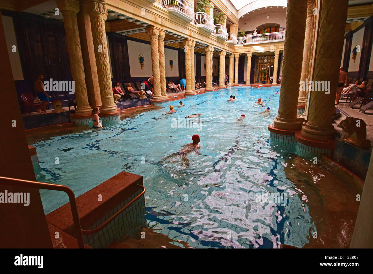 Gellert Thermal Baths and Swimming Pool (also known as the Gellért Baths or in Hungarian as the Gellért gyógyfürd?) is a bath complex in Budapest in H Stock Photo