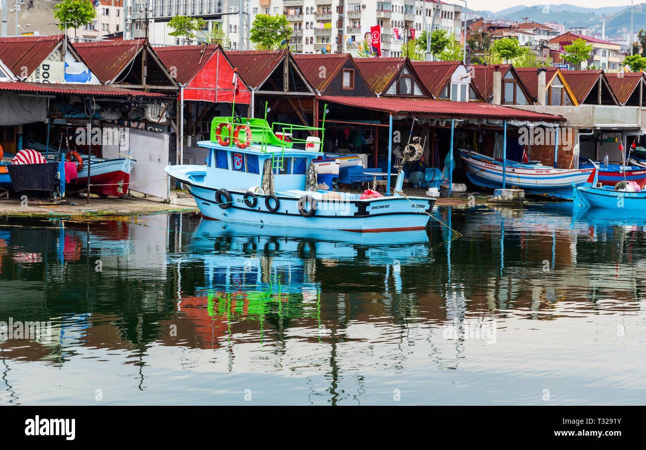 trabzon / Turkey May 16.2015: a major Black Sea port city of Trabzon on the shore of Fisher huts Stock Photo