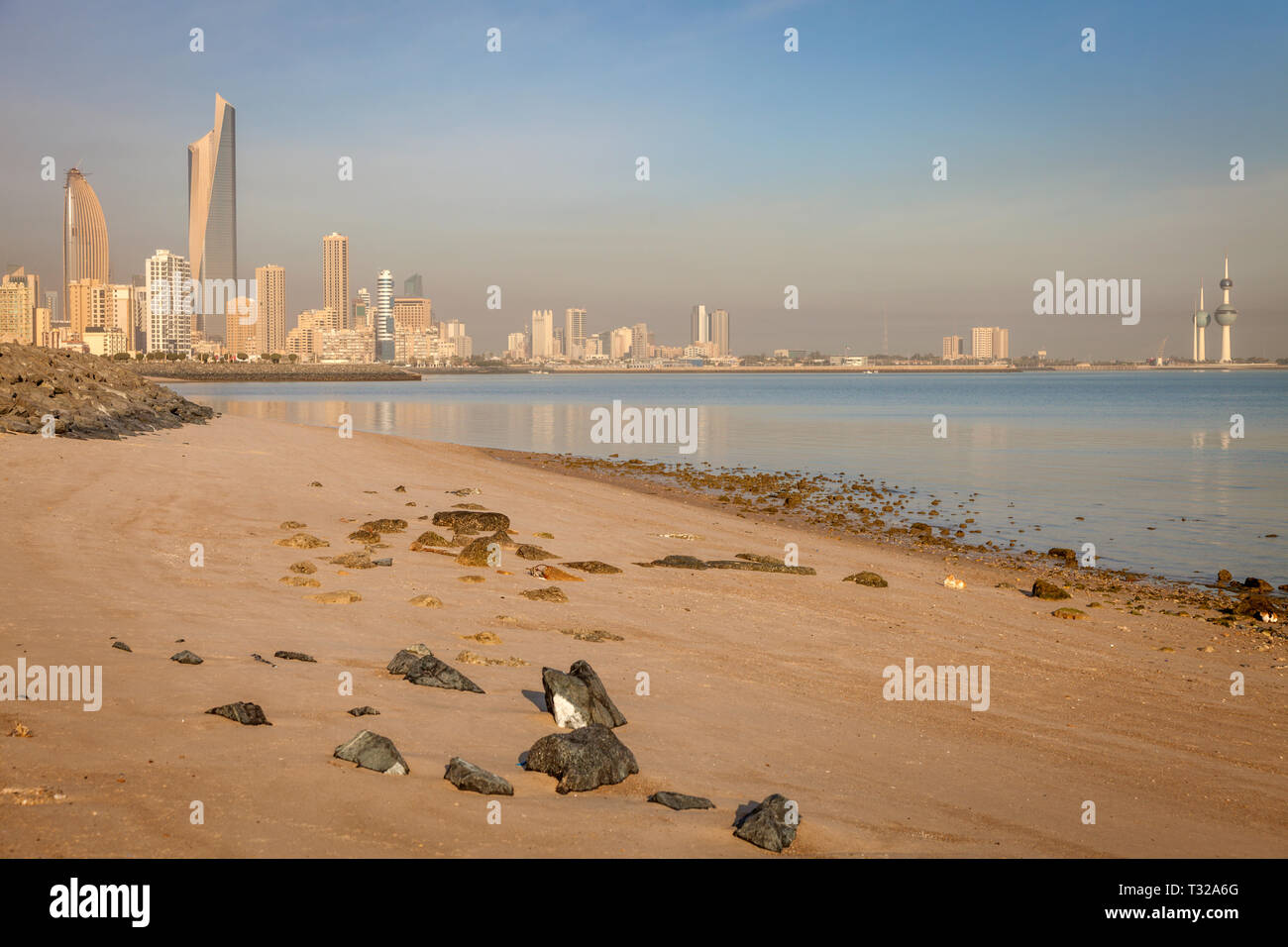 Panorama of Kuwait City from the beach. City. Kuwait City, Kuwait. Stock Photo