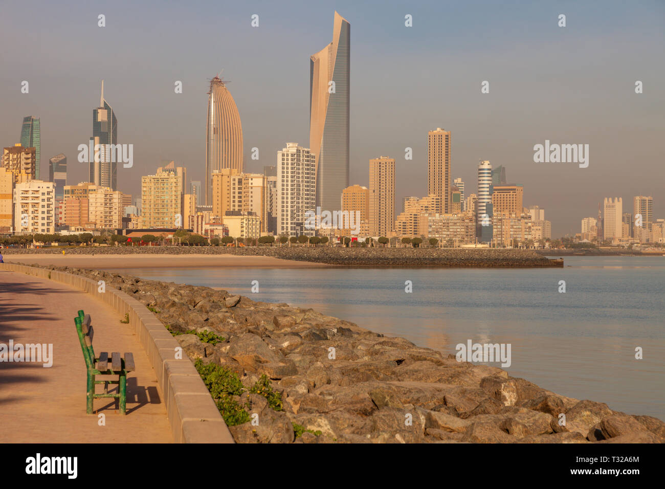 Panorama of Kuwait City from the beach. City. Kuwait City, Kuwait. Stock Photo