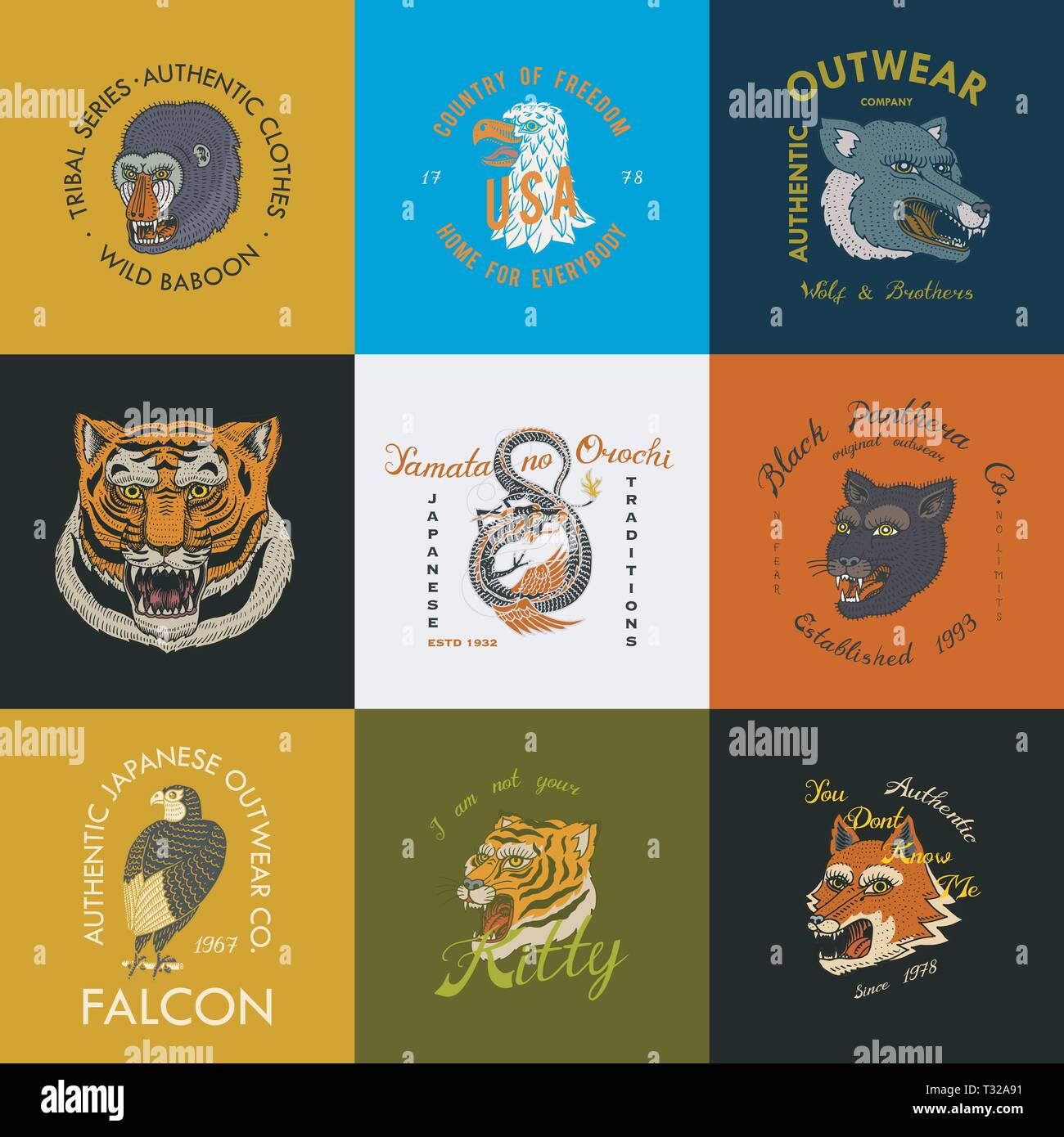 Wild Vintage Animals Logo For T Shirt Asian Tiger Chinese