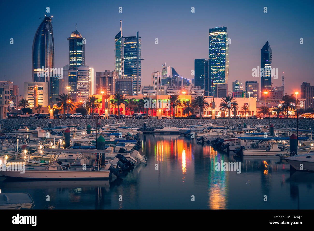 Skyline of Kuwait City at evening. Kuwait City, Kuwait Stock Photo Alamy