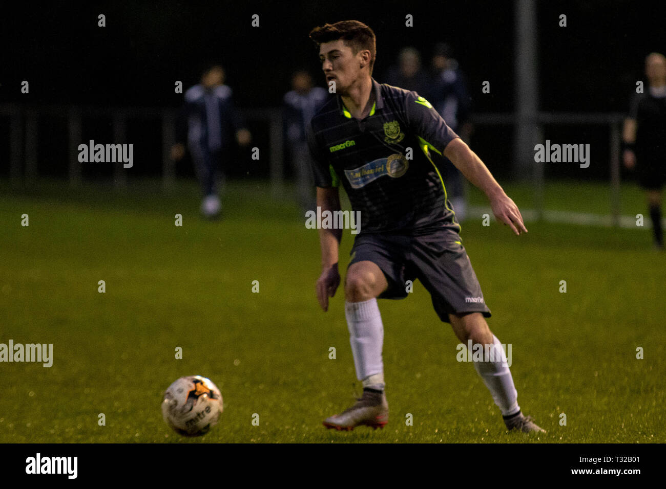 Taffs Well v Penybont in Welsh Football League Division One at the Rhiw'r Ddar Stadium. Stock Photo