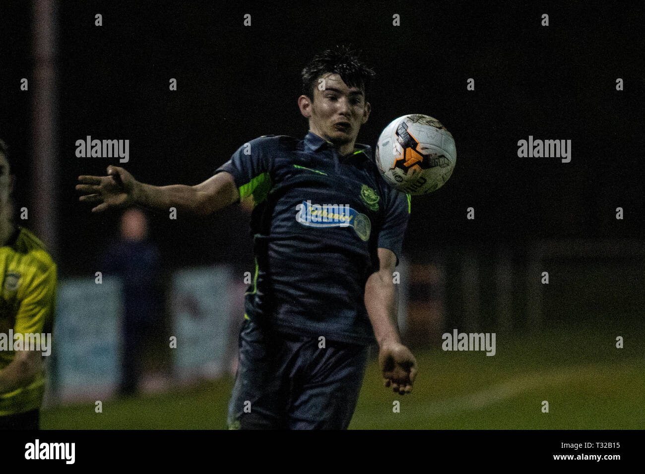 Taffs Well v Penybont in Welsh Football League Division One at the Rhiw'r Ddar Stadium. Stock Photo