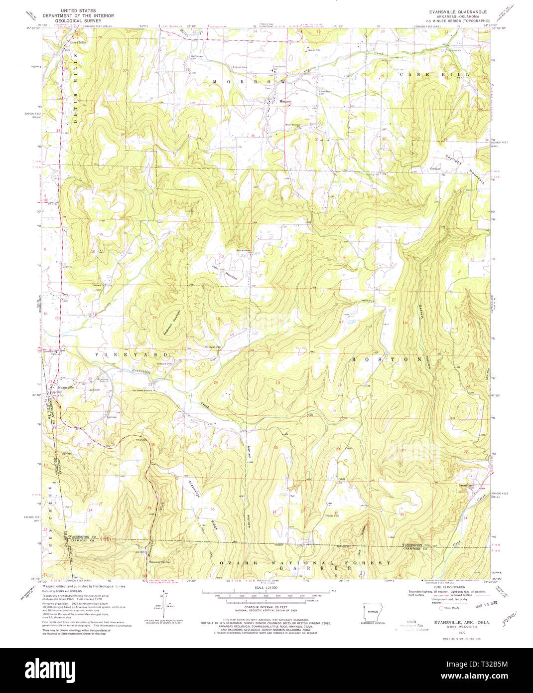 USGS TOPO Map Arkansas AR Evansville 258418 1970 24000 Restoration Stock Photo