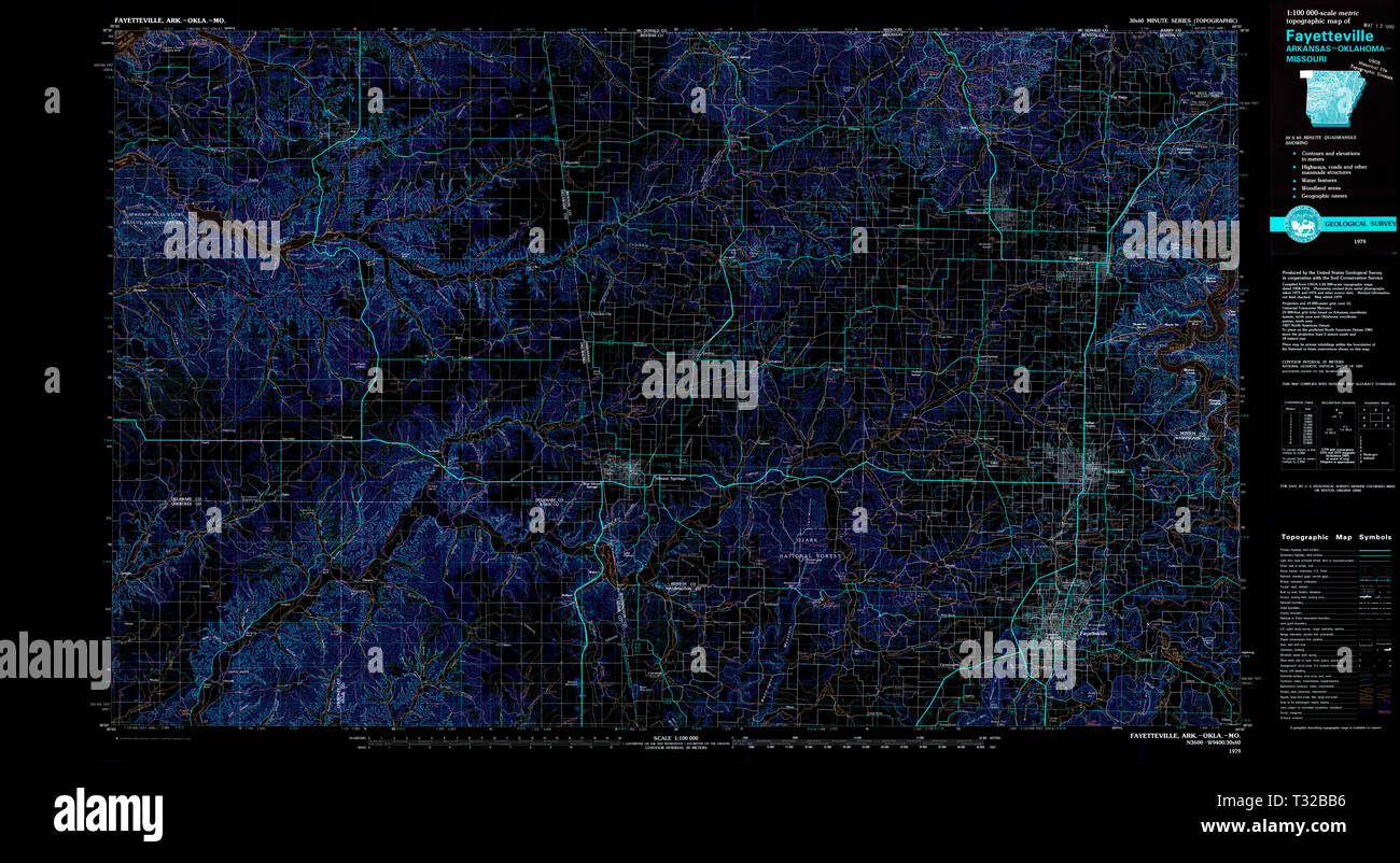Arkansas Oklahoma Missouri USGS Topographic Map FAYETTEVILLE 1979-100K 
