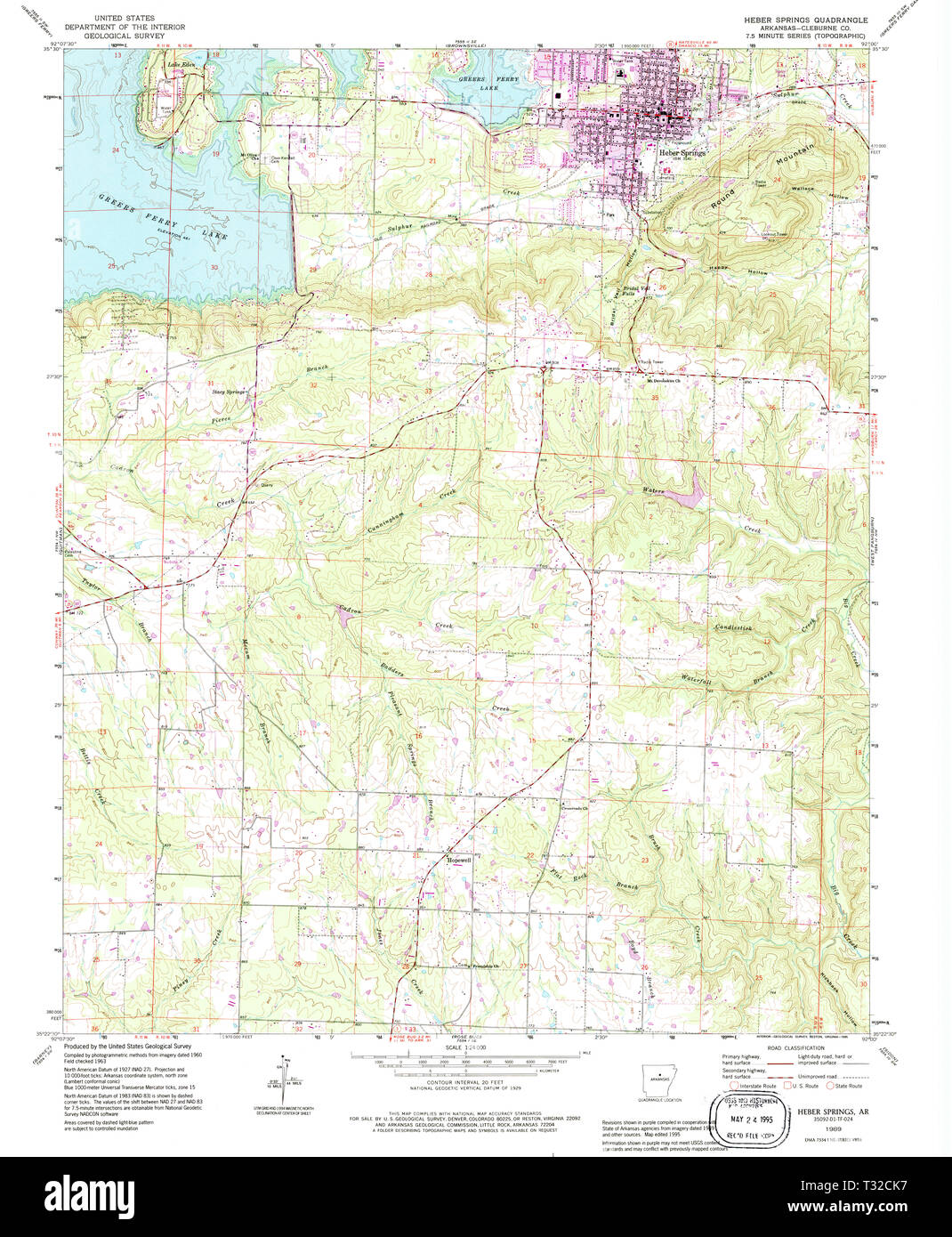 Usgs Topo Map Arkansas Ar Heber Springs 258636 1989 24000 Restoration T32CK7 