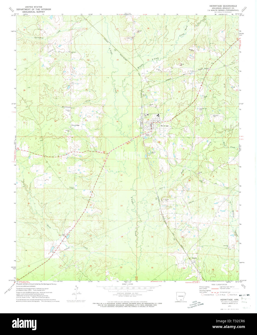 USGS TOPO Map Arkansas AR Hermitage 258724 1971 24000 Restoration Stock