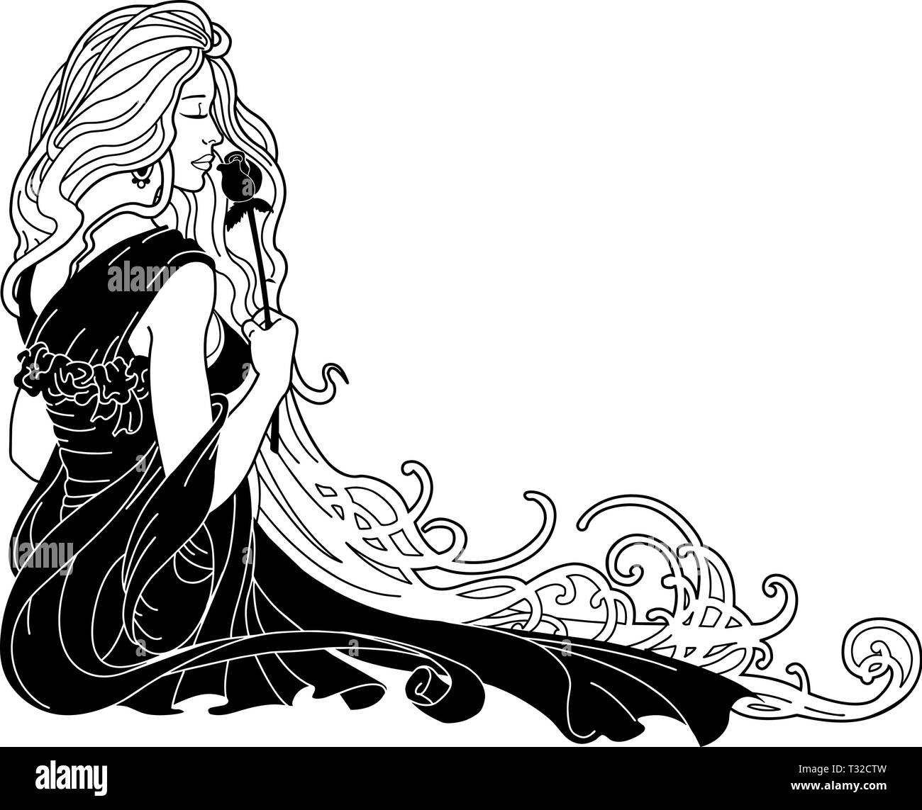 Illustration woman smelling flower hi-res stock photography