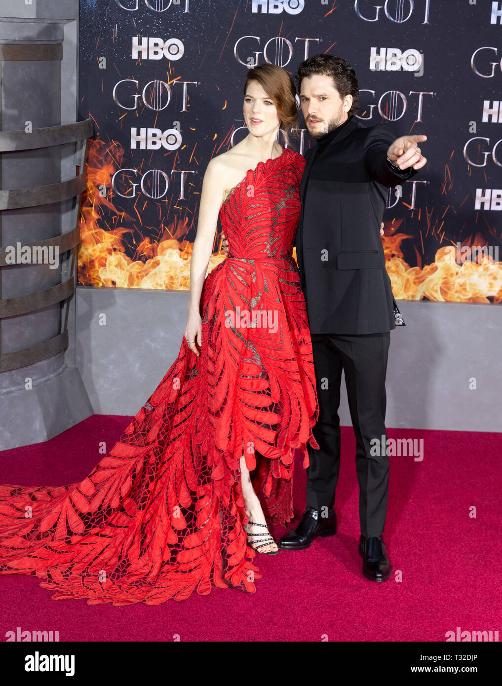 NEW YORK, NY APRIL 03 Rose Leslie and Kit Harington attend HBO 'Game(01)