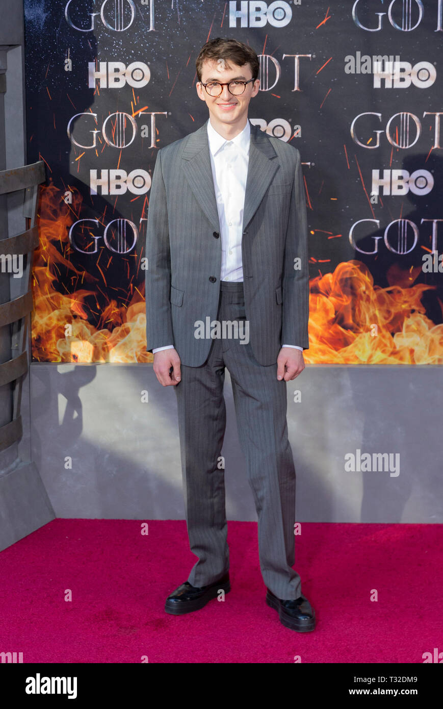 NEW YORK, NY APRIL 03: Isaac Hempstead Wright attends HBO 'Game of Thrones' final season premiere at Radio City Music Hall on April 03, 2019 in New Yo Stock Photo