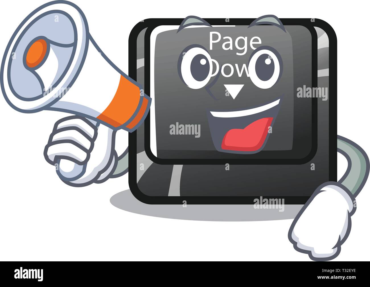 With megaphone character page down button installed computer Stock Vector