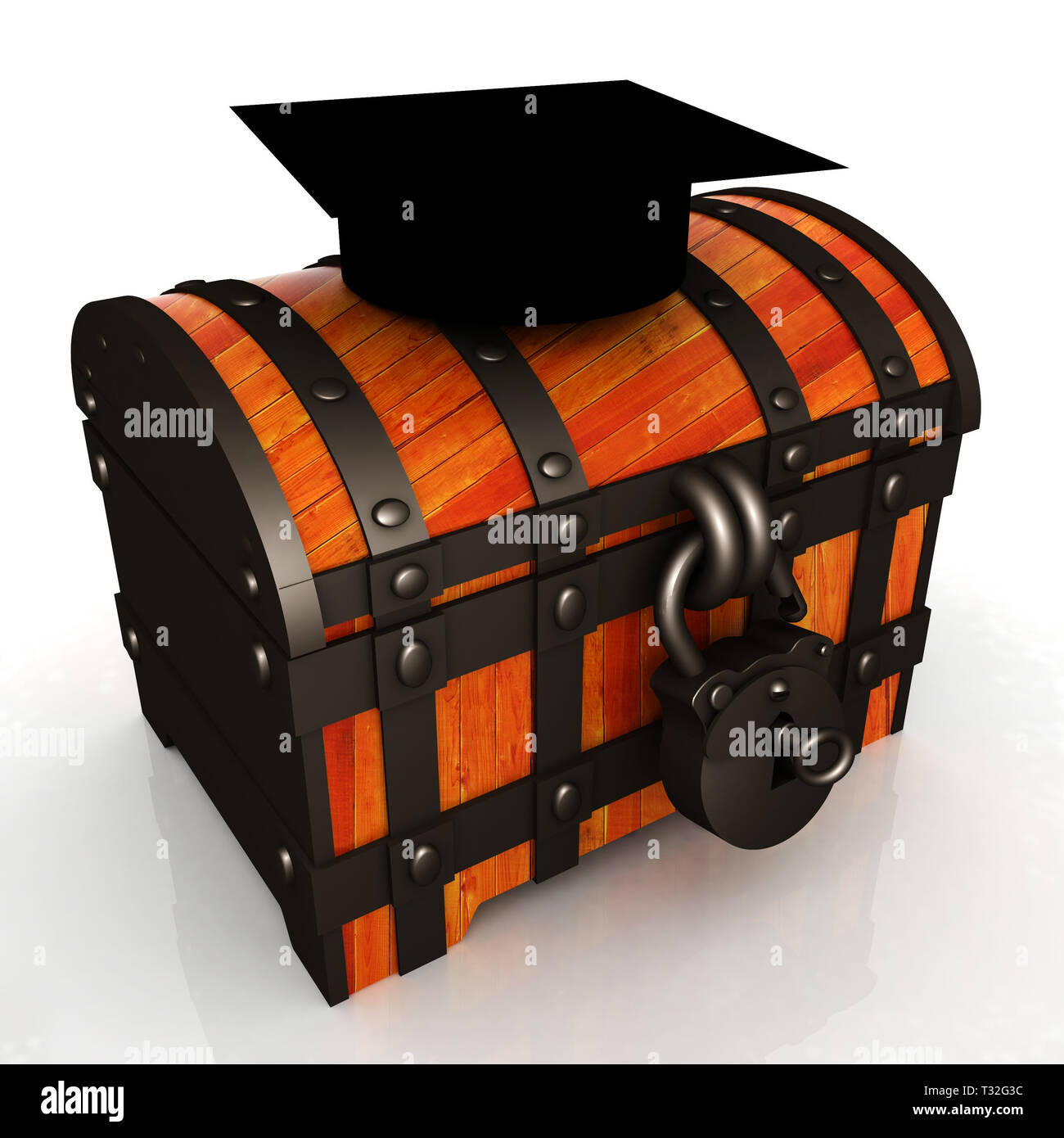 Chest and graduation hat. 3d render Stock Photo - Alamy